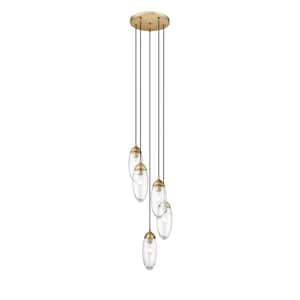 Arden 5-Light Rubbed Brass Shaded Round Chandelier with Clear Glass Shade with No Bulbs Included