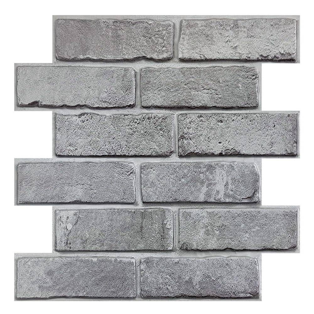 Afoxsos Gray 3D Brick Wall Panel, Peel and Stick Brick Tiles, 10