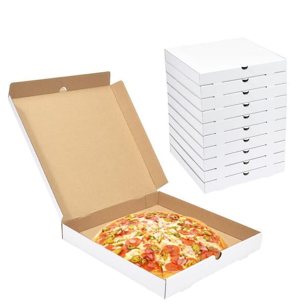 10-Pack 16 in. x 16 in. x 2 in. White Corrugated Cardboard Pizza Boxes, Large Pizza Box for Homemade Pizza