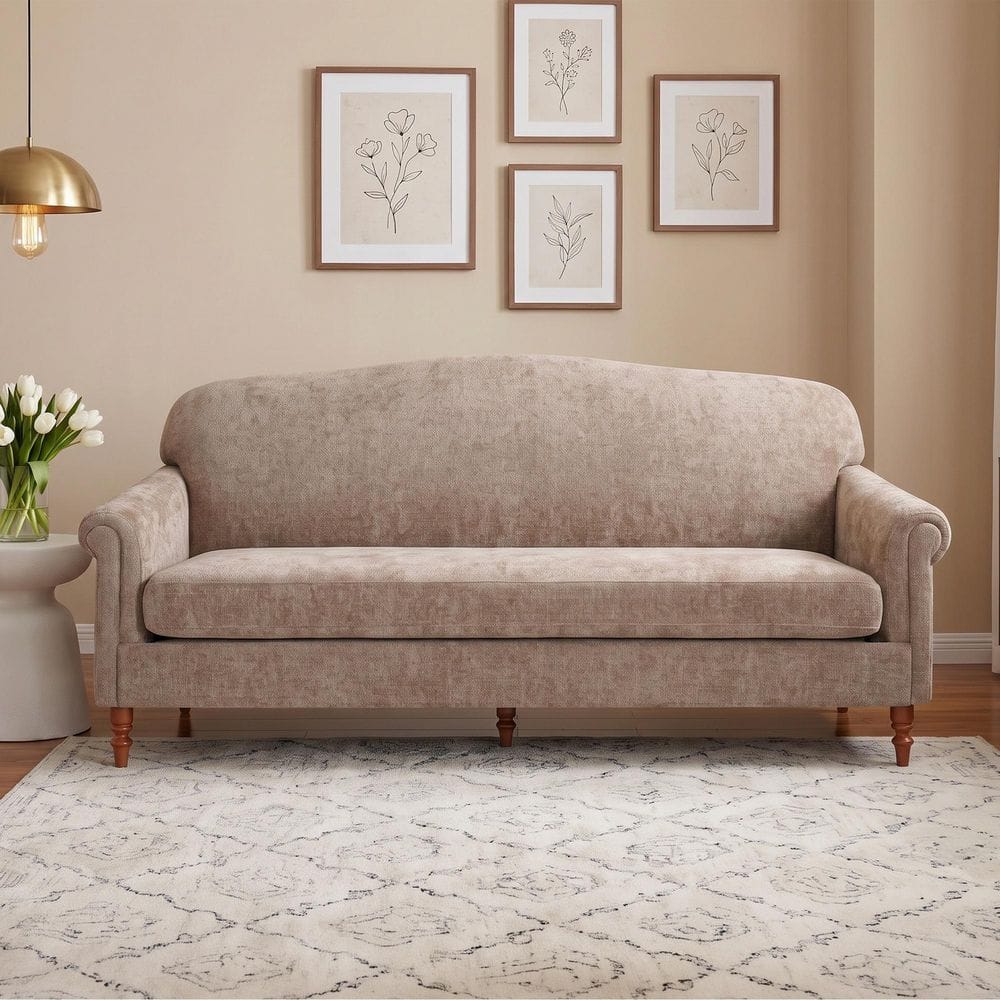 French 77.5 in. Oatmeal Chenille Upholstered 2-Seater Sofa Loveseat with Rolled Arm, Solid Wood Legs price history on PriceWatchPro
