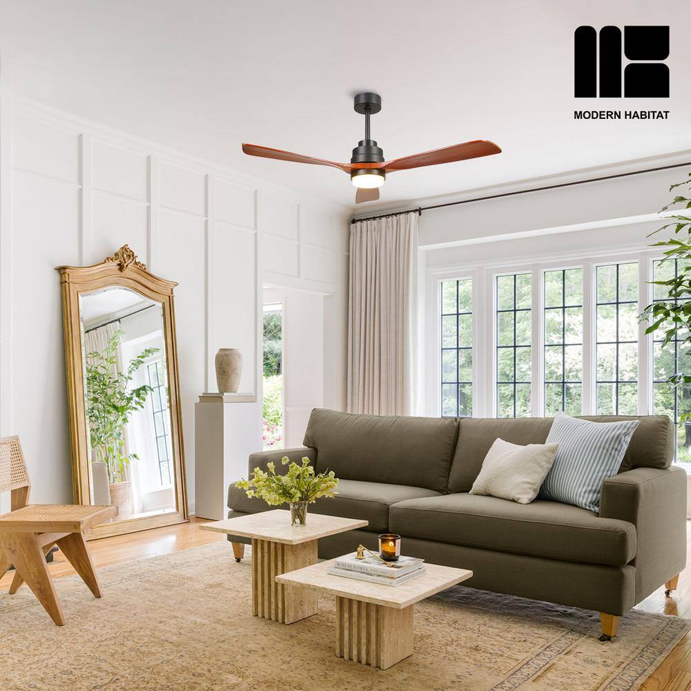 AuraVista 52-Inch Black and Medium Red Oak Ceiling Fan with LED Light and Remote