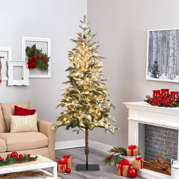 Angeles Home 7.5 ft. White Pre-Lit Hinged Artificial Christmas Tree with Remote Control Lights