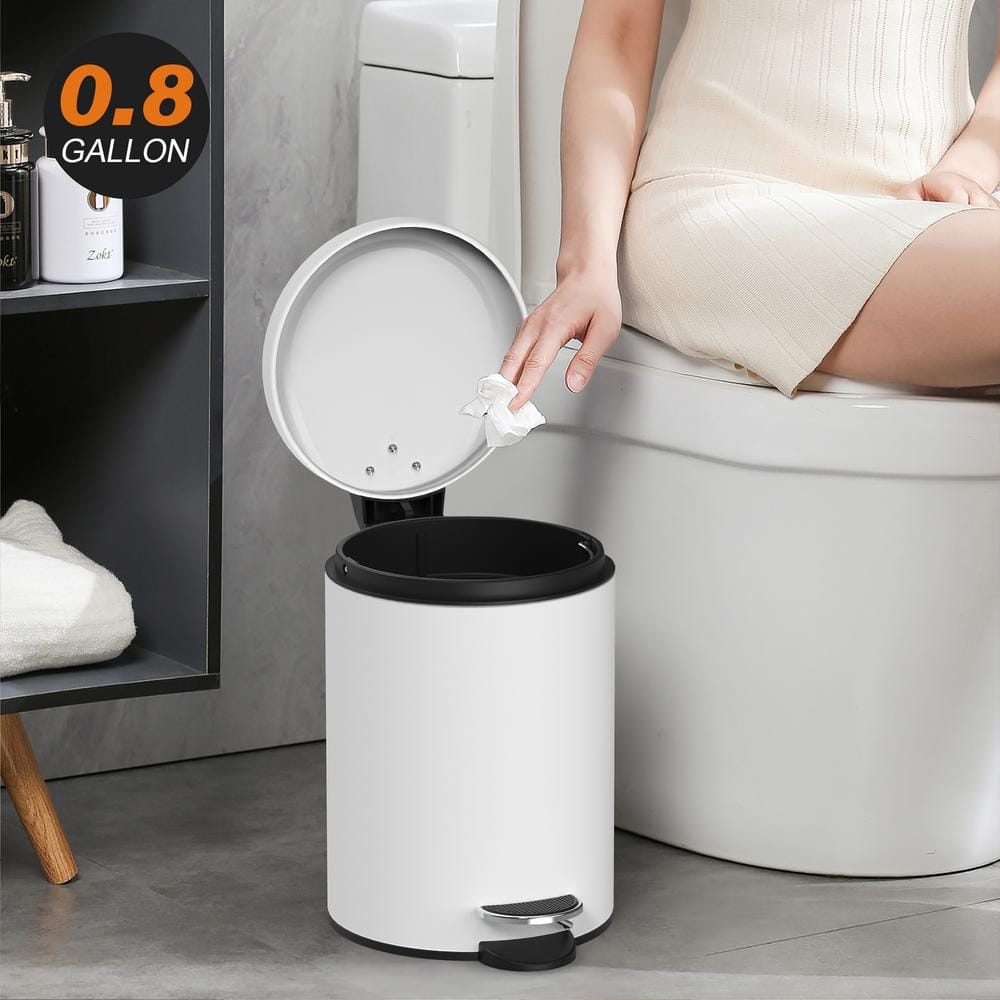 White Metal Step-On Trash Can Combo with Pedal