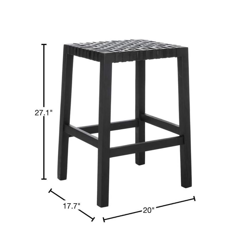 Transitional Capri Black Leather & Wood 27" Counter Stool