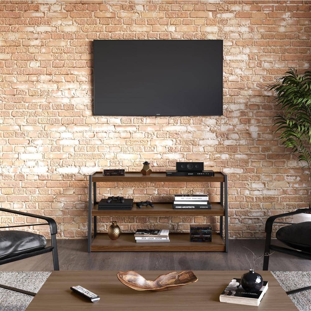 Sawhorse Industrial 48 Inch Walnut Wood and Black Metal TV Stand