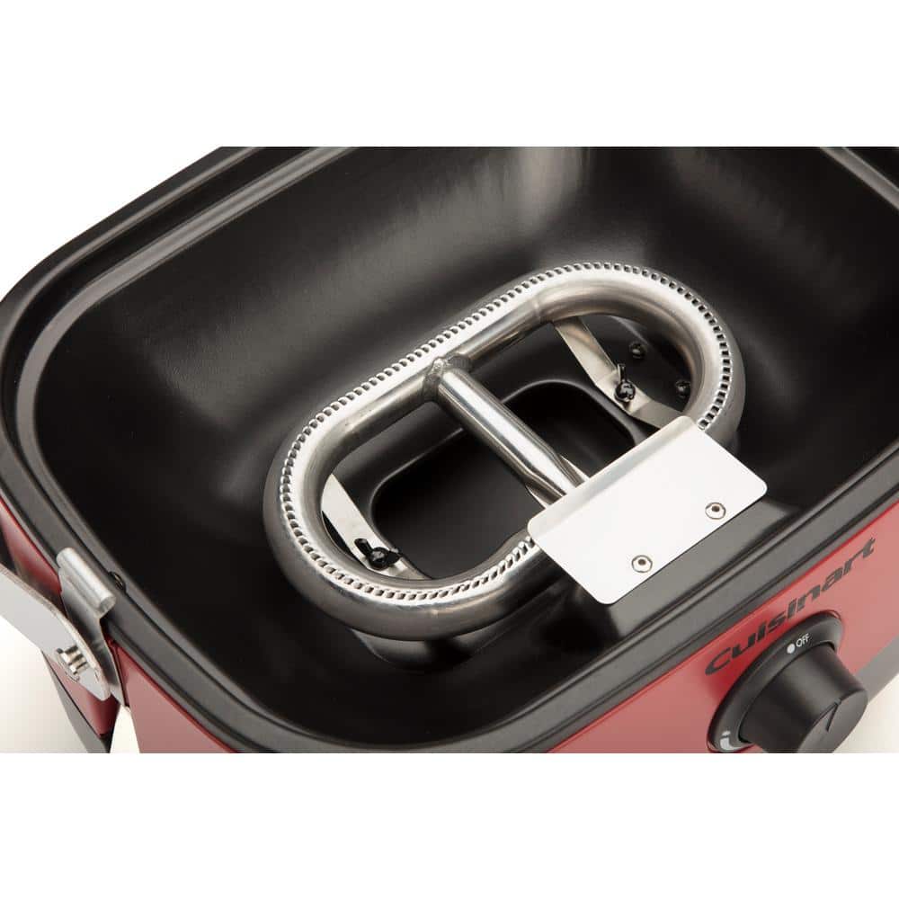 Cuisinart Red Portable Propane Gas Grill with Wooden Lid