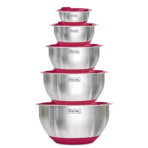 Stainless Steel 10Piece Mixing Bowl Set with Lids and Silicone Nonslip Base, Red