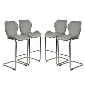 39.37 in. Gray Low Back Metal Frame Bar Stool with PU Leather Seat (Set of 4)