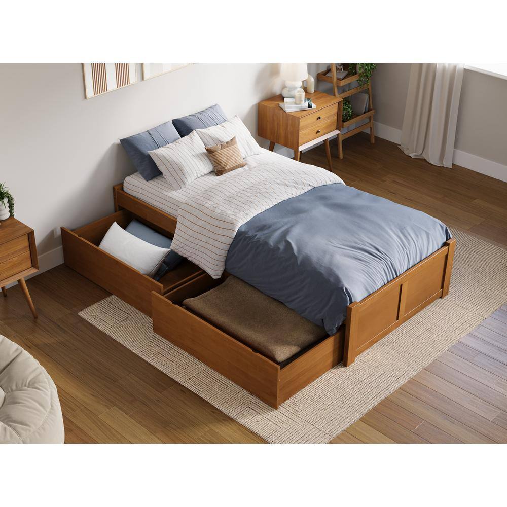 Light Toffee Twin XL Wood Platform Bed with Storage Drawers