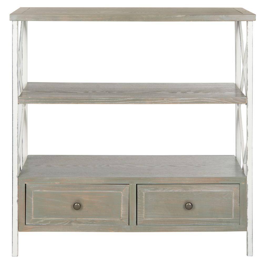 Transitional Ash Grey and White Smoke Metal-Wood Console with Dual Storage