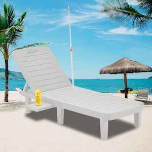 1-Pc Outdoor Chaise Lounge Chair - Adjustable Backrest White Lounge Chair for Pool, Beach, and Patio
