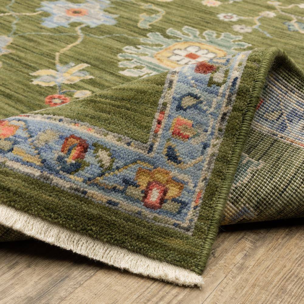 Green and Blue Wool Synthetic Oriental Runner Rug, 2' x 6'