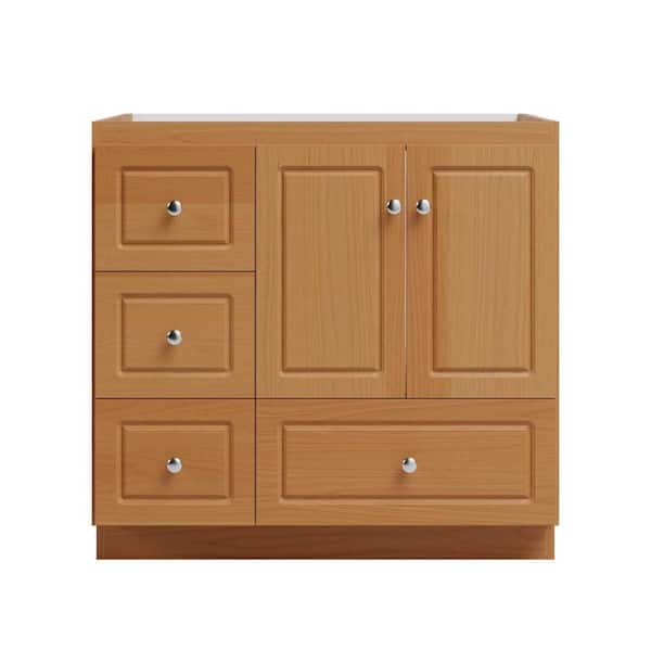 Ultraline 36 in. W x 21 in. D x 34.5 in. H Bath Vanity Cabinet without Top in Natural Alder