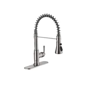 Single Handle Pull Down Sprayer Kitchen Faucet with Deck Plate and Swivel Spoutin in Brushed Nickel