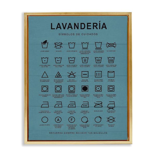 Stupell Industries Lavanderia Symbol Guide Blue by Lettered and Lined Gold Floater Frame Typography Graphic Art Print 21 in. x 17 in.
