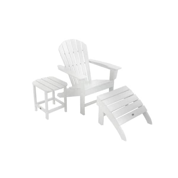 POLYWOOD South Beach White 3-Piece Adirondack Patio Seating Set
