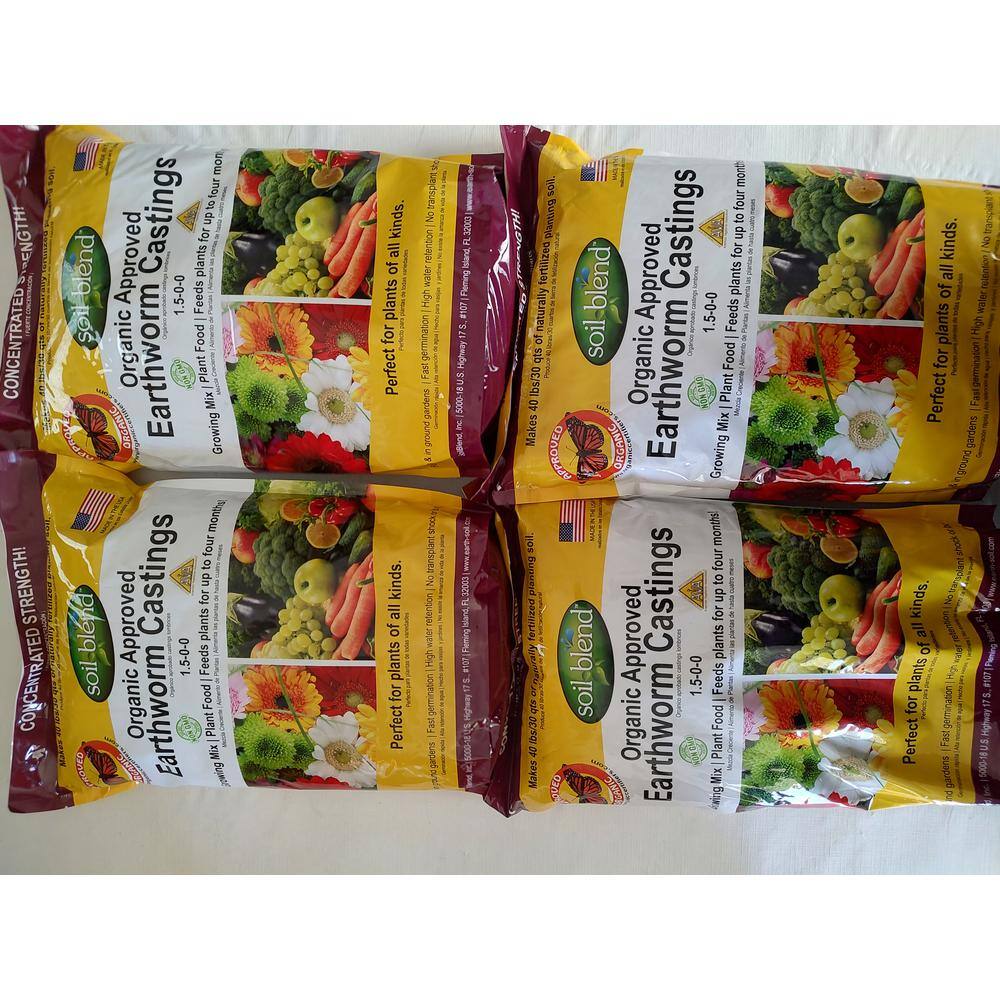 Organic Earthworm Castings Soil Amendment 4 Bag Pack of 10 lbs. Bags