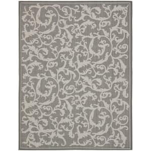 Courtyard Anthracite/Light Gray 9 ft. x 12 ft. Floral Indoor/Outdoor Patio  Area Rug