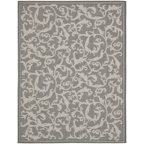 SAFAVIEH Courtyard Anthracite/Light Gray 9 ft. x 12 ft. Floral Indoor/Outdoor Patio  Area Rug