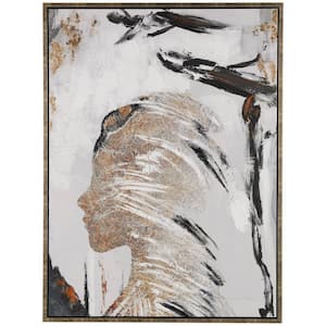 1- Panel Abstract Women's Profile Framed Wall Art with Gold Foil Details and Black Accents 47 in. x 36 in.