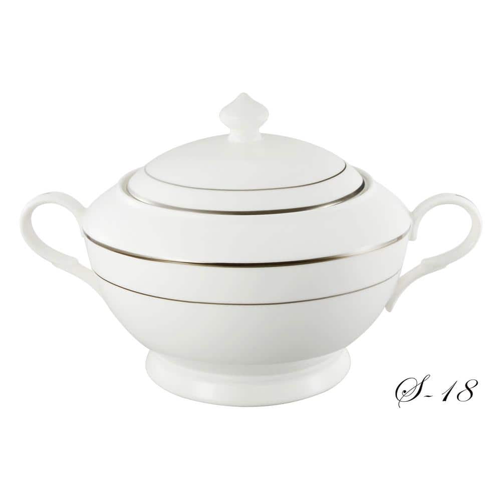 Lorren Home Trends Silver Series 12 in. x 8.5 in. x 7 in. 4 Qt. 128 fl. oz. Silver Bone China Soup Tureen Serving Bowl with Lid (Set of 2) -  S-18