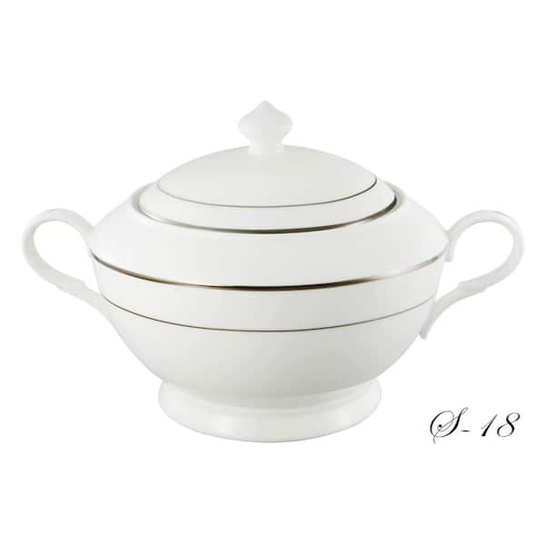 Lorren Home Trends Silver Series 12 in. x 8.5 in. x 7 in. 4 Qt. 128 fl. oz. Silver Bone China Soup Tureen Serving Bowl with Lid (Set of 2)