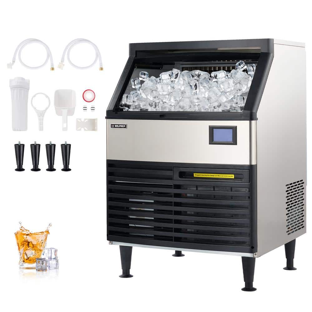 Wilprep 175 lbs. Freestanding Ice Maker in Stainless Steel with 78 lbs. Storage Capacity, Silver