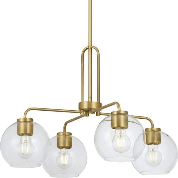 Progress Lighting Mitchella 24 in. 4-Light Vintage Brass Chandelier with  Clear Glass Globe Shades P400304-163 - The Home Depot