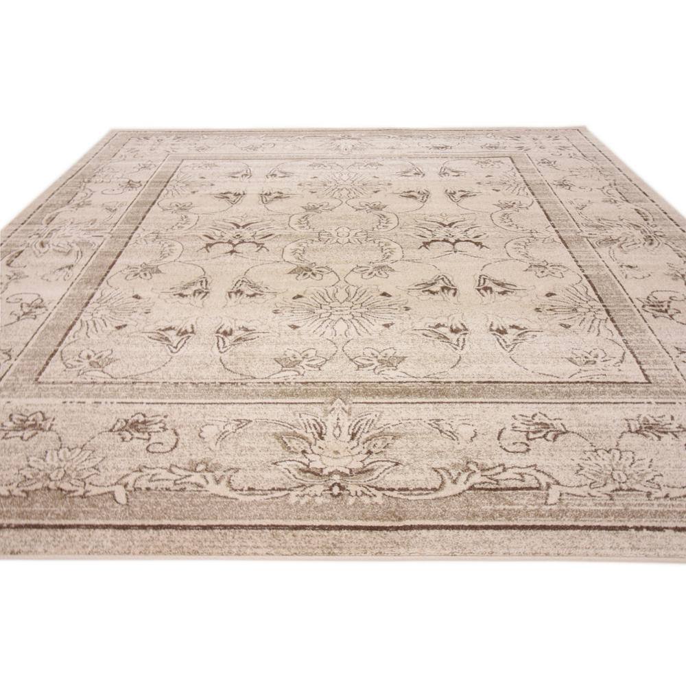 Ivory and Brown Floral Synthetic Square Rug, 10' x 10'