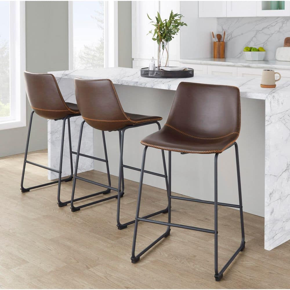 Lumisource Duke 26 in. Black Metal with Espresso Faux Leather and