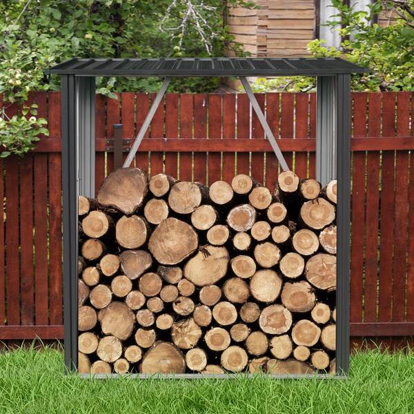 Unbranded - Black 59 in. W Heavy Duty Outdoor Meta Firewood Rack for Firewood and Lumber Storage