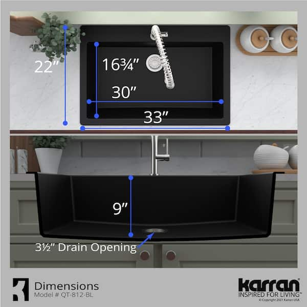 Karran Quartz 33 in. Large Single Bowl Drop-In Kitchen Sink in Black QT-812