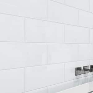 Bright White 6 in. x 12 in. x 8mm Glass Subway Tile Sample
