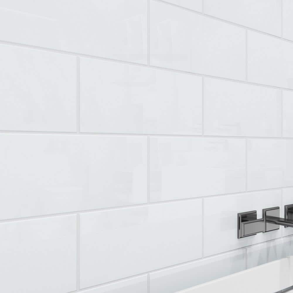 Bright White 6" x 12" Glossy Glass Subway Tile