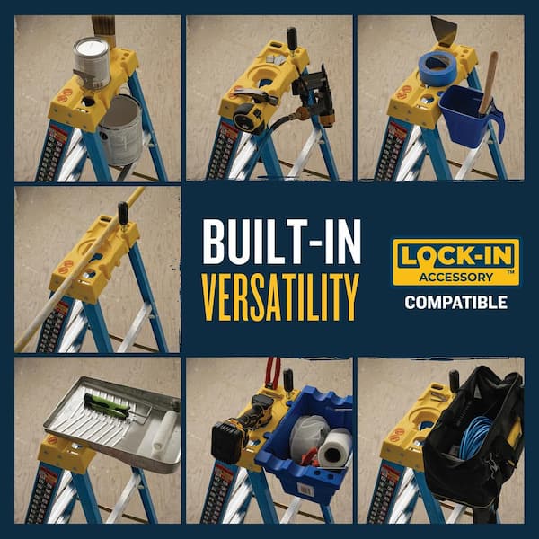 Werner - 8 ft. Fiberglass Step Ladder (12 ft. Reach Height) with 250 lb. Load Capacity Type I Duty Rating