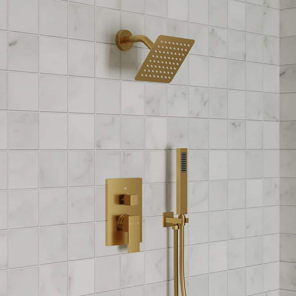 2-Spray 6 in. Wall Mount Dual and Handheld Shower Head 1.8 GPM in Brushed Gold (Valve Included) price history on PriceWatchPro