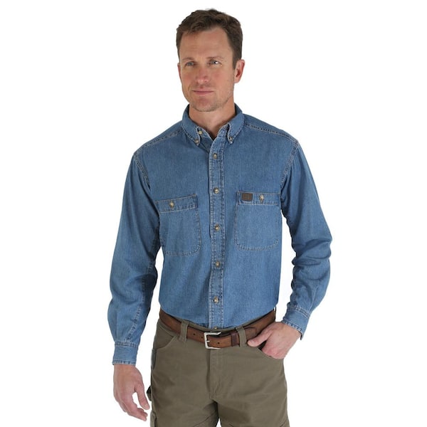 Wrangler RIGGS Workwear Men's Size Extra-Large Tall Antique Denim Work Shirt