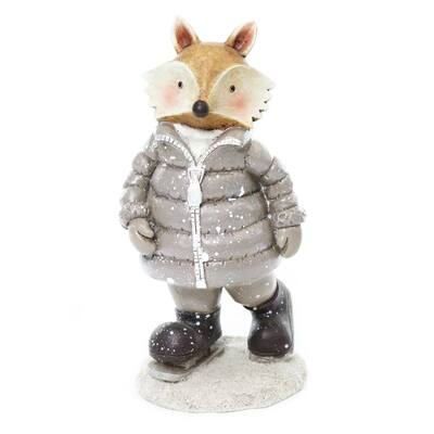 10 in. Winter Snow Fox Statue Decor
