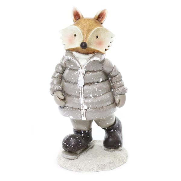Alpine Corporation 10 in. Winter Snow Fox Statue Decor