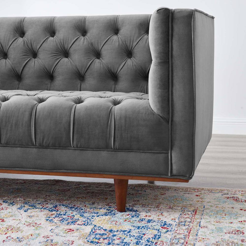 Elation 90.5'' Gray Faux Leather Tufted Sofa with Wood Frame