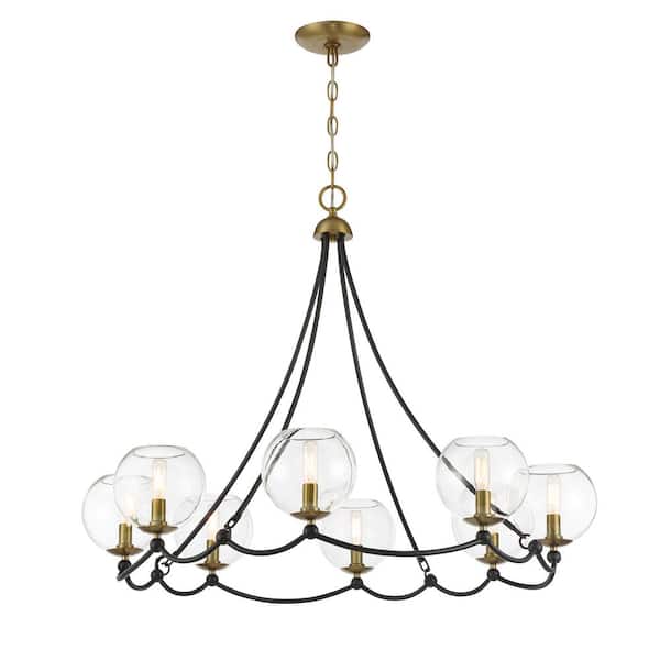 Minka Lavery Kearney Park 8-Light Black and Soft Brass Candlestick Chandelier for Dining Room with No Bulbs Included