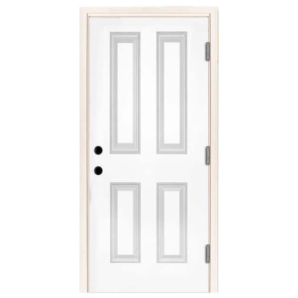 Steves & Sons 32 in. x 80 in. Element Series 4-Panel White Primed Steel Prehung Front Door with Left-Hand Outswing w/ 6-9/16 in. Frame