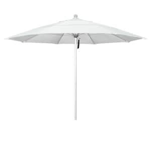 11 ft. Silver Aluminum Commercial Market Patio Umbrella with Fiberglass Ribs and Pulley Lift in Natural Sunbrella