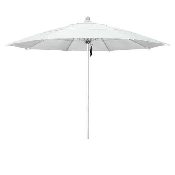 California Umbrella 11 ft. Silver Aluminum Commercial Market Patio Umbrella with Fiberglass Ribs and Pulley Lift in Natural Sunbrella