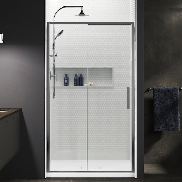 KOHLER Torsion 48 in. W x 76.875 in. H Frameless Sliding Shower Door in Bright Polished Silver with Handle