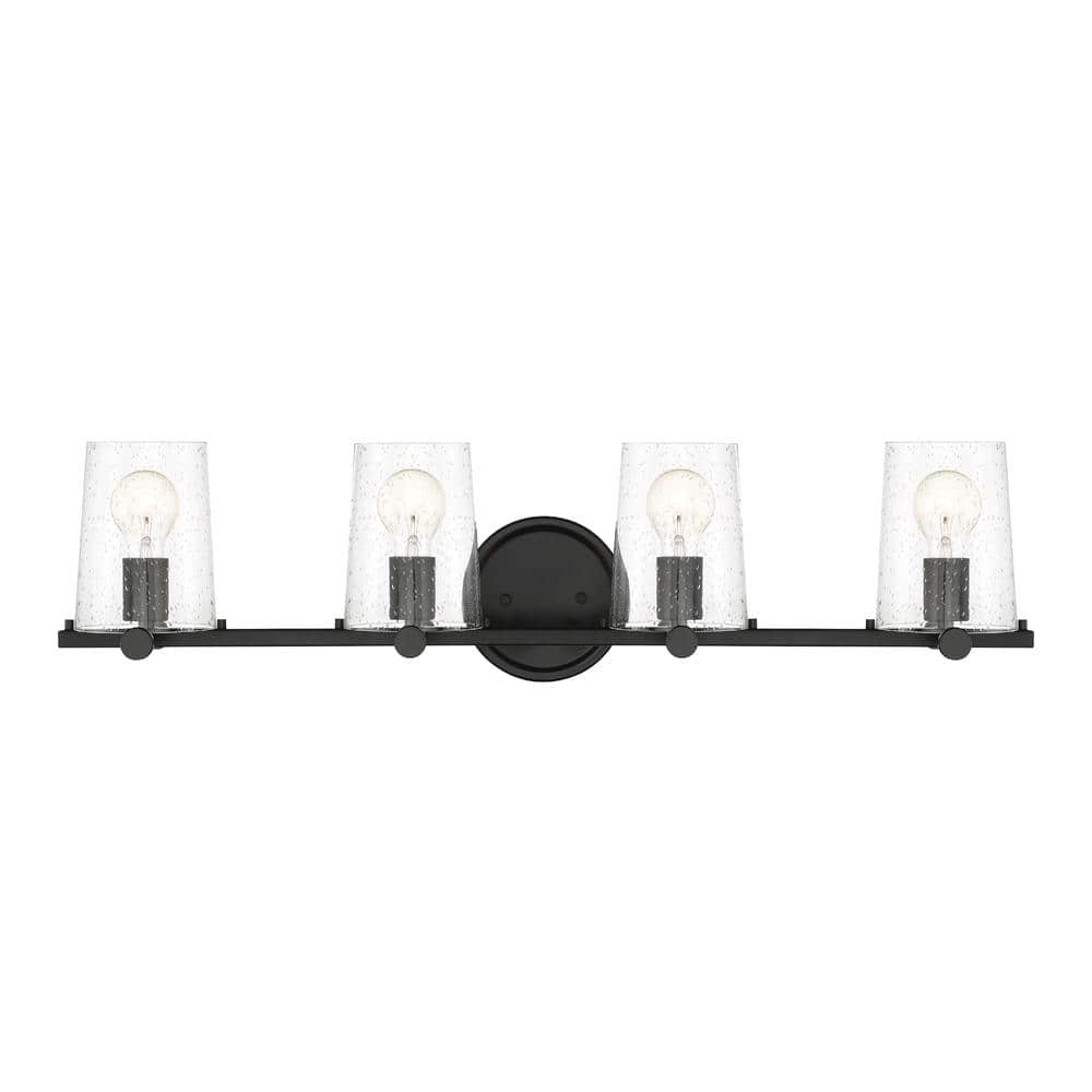 Matteson Matte Black 4-Light Seedy Glass Vanity Fixture