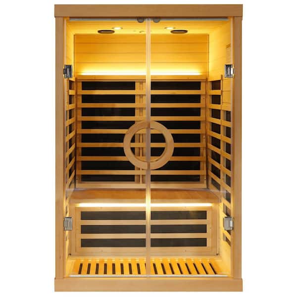 Aoibox 2-Person Occupancy Indoor Hemlock Wood Far Infrared Double Glass Family Sauna Room with Dual Audio Bluetooth, Graphene
