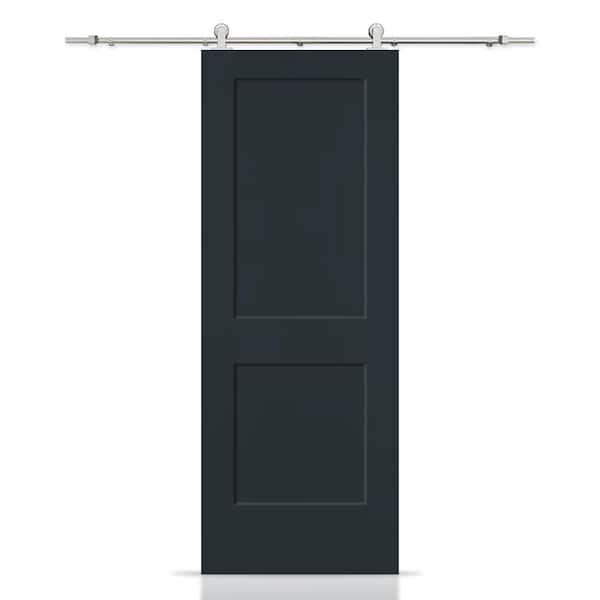 CALHOME 30 in. x 80 in. Charcoal Gray Painted MDF Solid Core 2-Panel Shaker Interior Sliding Barn Door with Hardware Kit