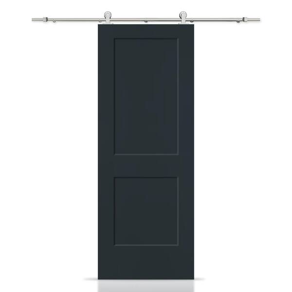 CALHOME 36 in. x 80 in. Charcoal Gray Painted MDF Solid Core 2-Panel Shaker Interior Sliding Barn Door with Hardware Kit