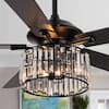 52 in. Matte Black Crystal Reversible Blades Ceiling Fan with Light and Remote